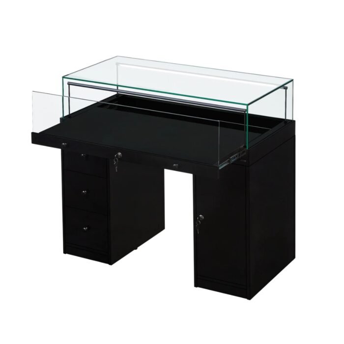 Black Glass Counter Display Case with Storage