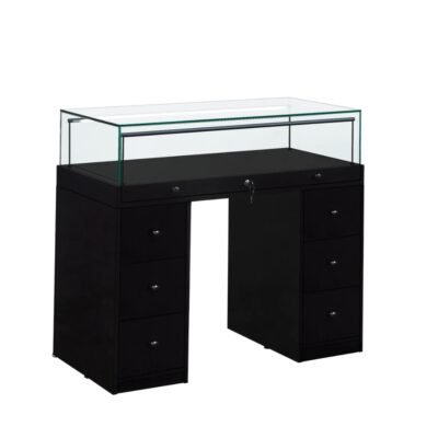 Black Glass Counter Display Case with Drawers