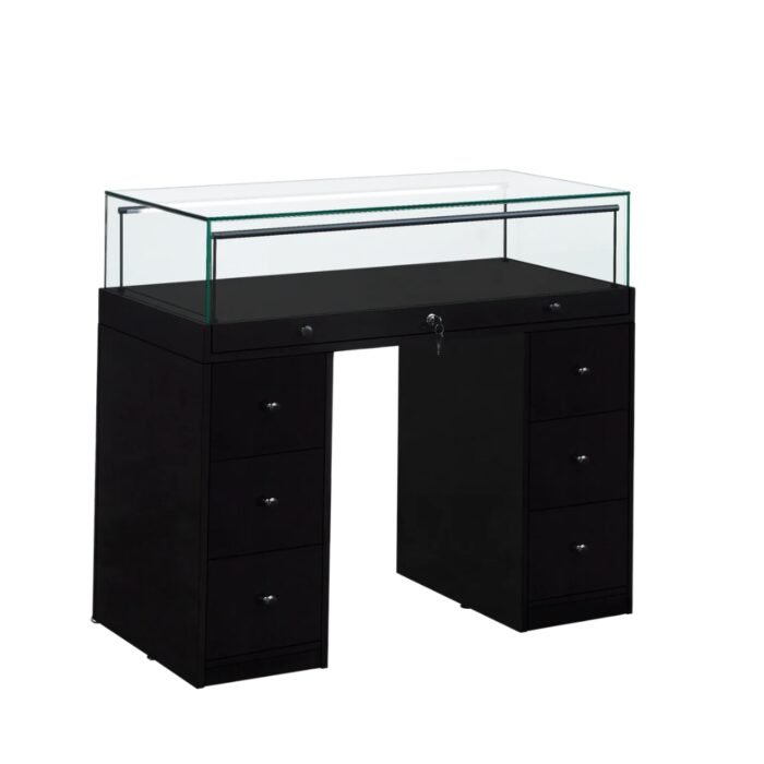 Black Glass Counter Display Case with Drawers