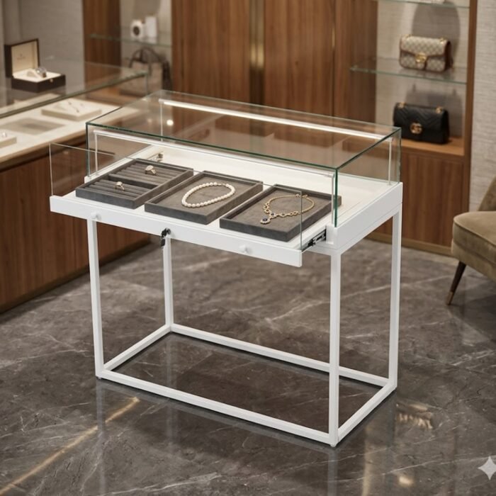 White Glass Counter Display Case