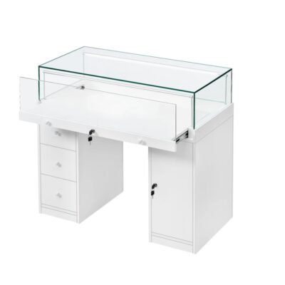 White Glass Counter Display Case with Storage