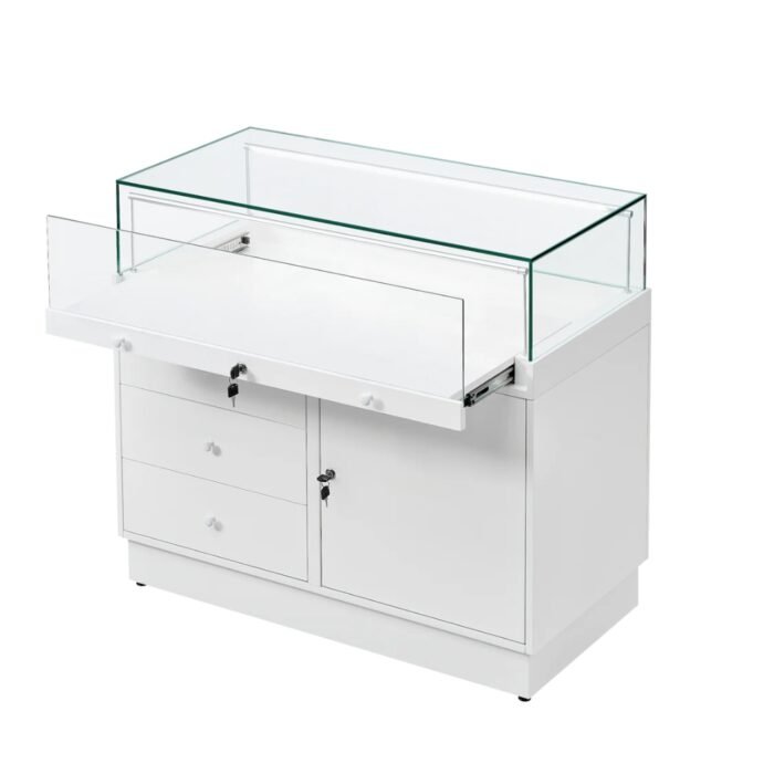 White Glass Counter Display Case