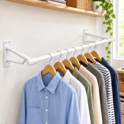 heavy duty wall mounted hanging clothes rail 900mm white | Home